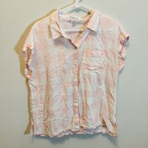DASH Women XL Pink White Tie Dye Linen Blend Short Sleeve Collared Button  Shirt